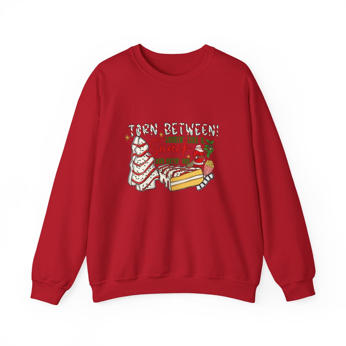 Unisex Heavy Blend™ mw2027 | Torn Between Looking Like a Snack Christmas Sweatshirt – Funny Holiday Crewneck | Cute Unisex Winter Gift