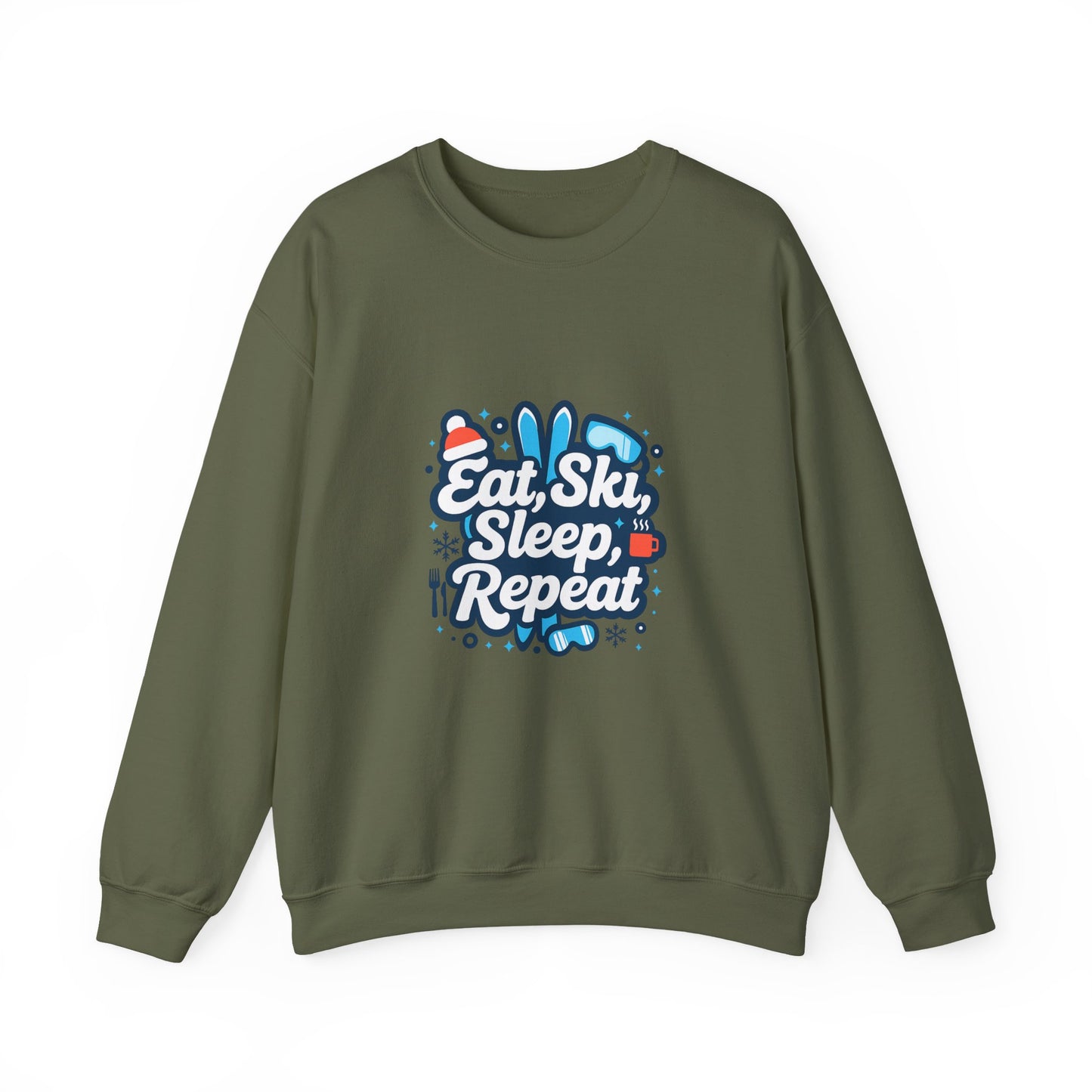Unisex Heavy Blend™ mw2113 | Eat Ski Sleep Repeat Sweatshirt – Funny Skiing Winter Crewneck, Cozy Snow Sports Gift for Ski Lovers