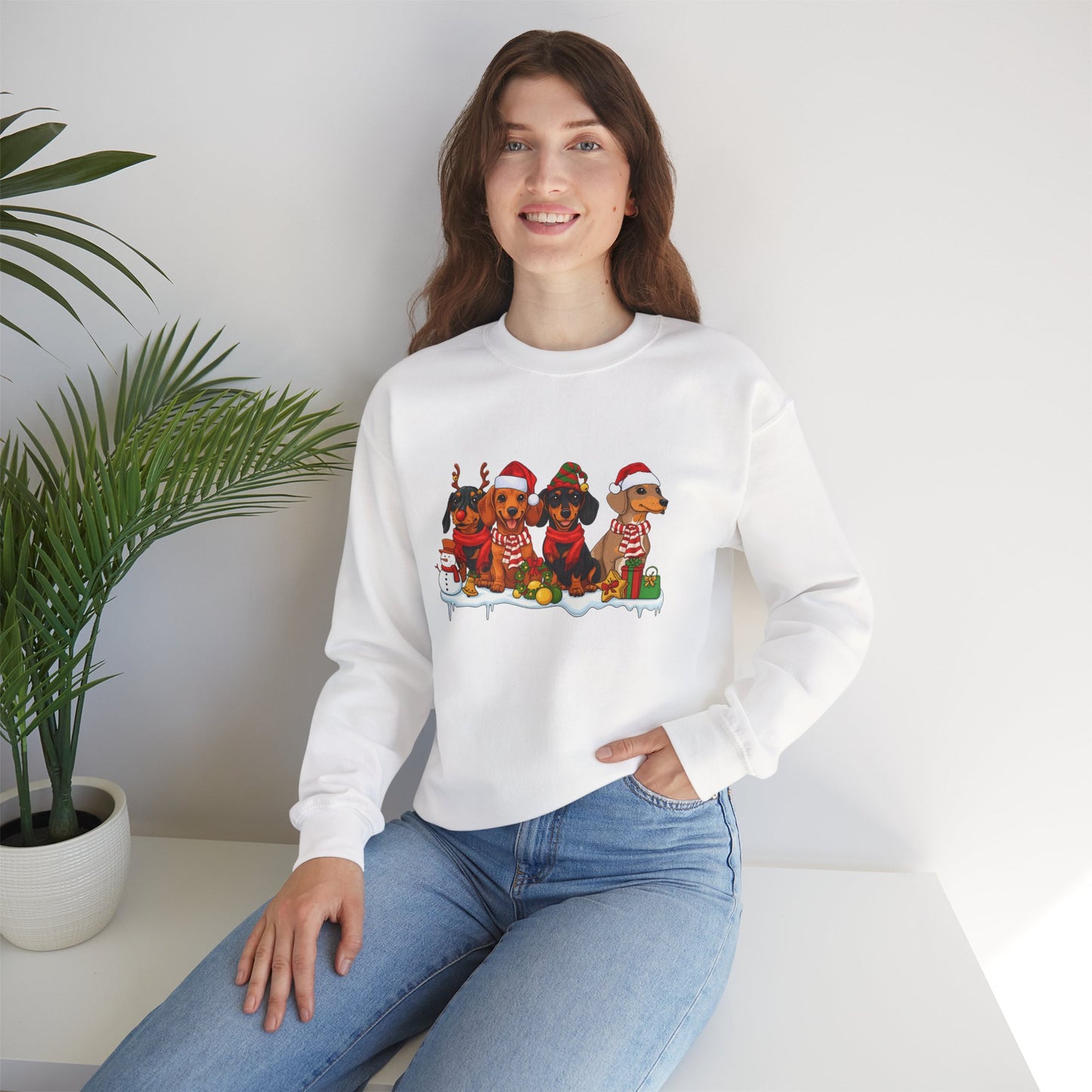 Unisex Heavy Blend™ mw2011 | Dachshund Christmas Sweatshirt – Cute Sausage Dog Holiday Crewneck | Funny Unisex Winter Gift