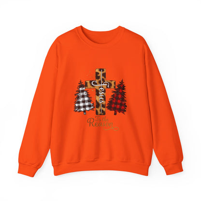 Unisex Heavy Blend™ mw2028 | Jesus Is the Reason Sweatshirt – Christian Christmas Cross Crewneck | Faith Based Unisex Holiday Gift