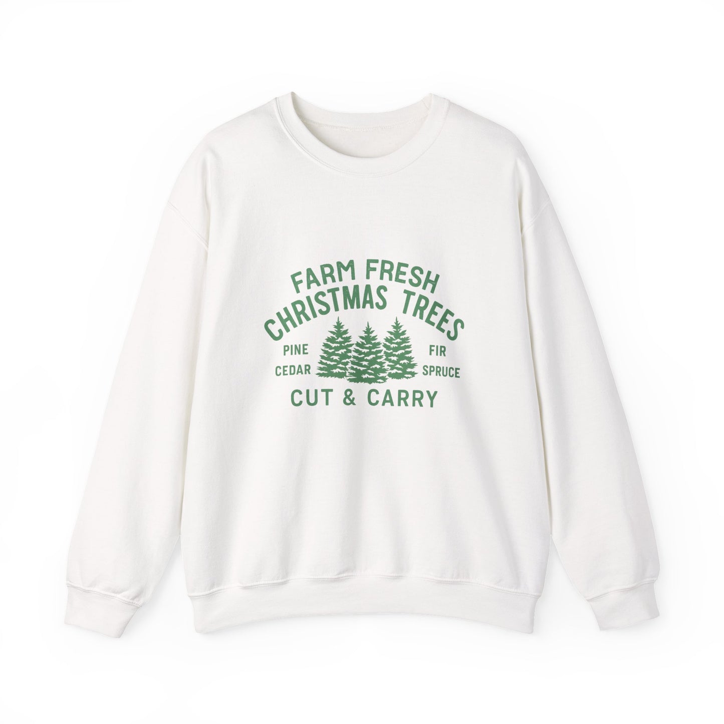Unisex Heavy Blend™ mw2024 | Farm Fresh Christmas Trees Sweatshirt – Rustic Holiday Pine & Fir Crewneck | Vintage Unisex Winter Gift