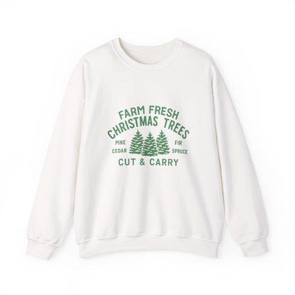 Unisex Heavy Blend™ mw2024 | Farm Fresh Christmas Trees Sweatshirt – Rustic Holiday Pine & Fir Crewneck | Vintage Unisex Winter Gift