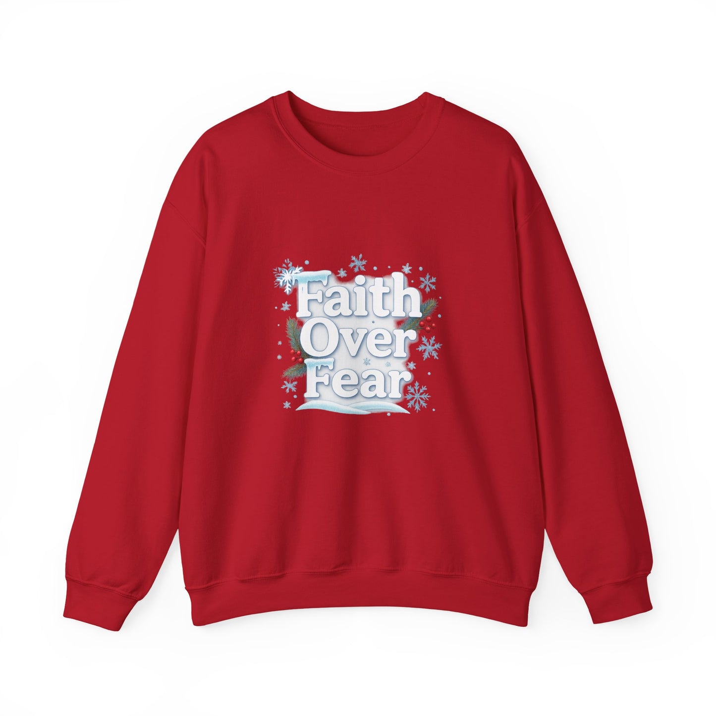 Unisex Heavy Blend™ mw2122 | Faith Over Fear Christian Christmas Sweatshirt – Inspirational Holiday Crewneck, Religious Winter Gift