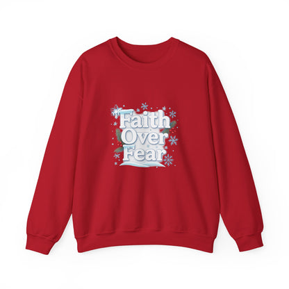 Unisex Heavy Blend™ mw2122 | Faith Over Fear Christian Christmas Sweatshirt – Inspirational Holiday Crewneck, Religious Winter Gift
