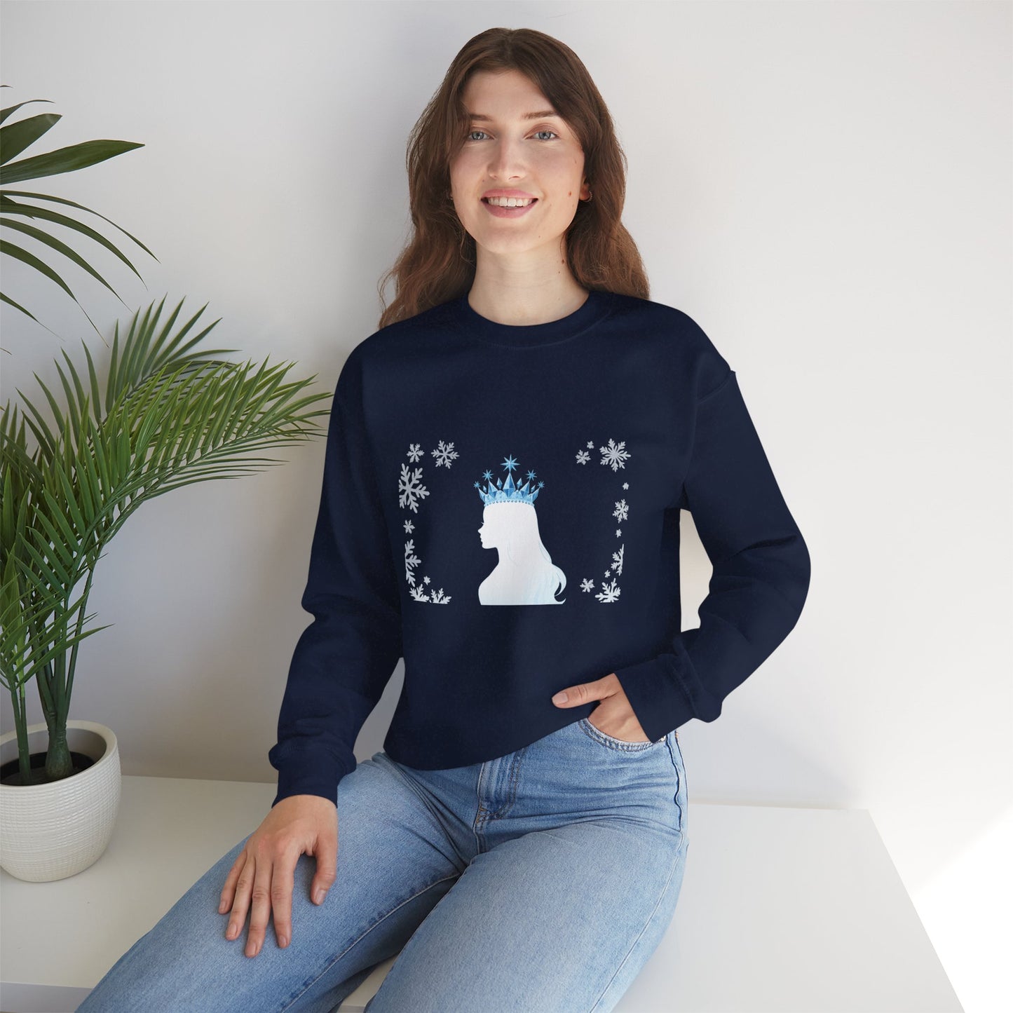 Unisex Heavy Blend™ mw2140 | Ice Queen Silhouette Sweatshirt – Elegant Snowflake Winter Crown Crewneck, Cozy Holiday Gift