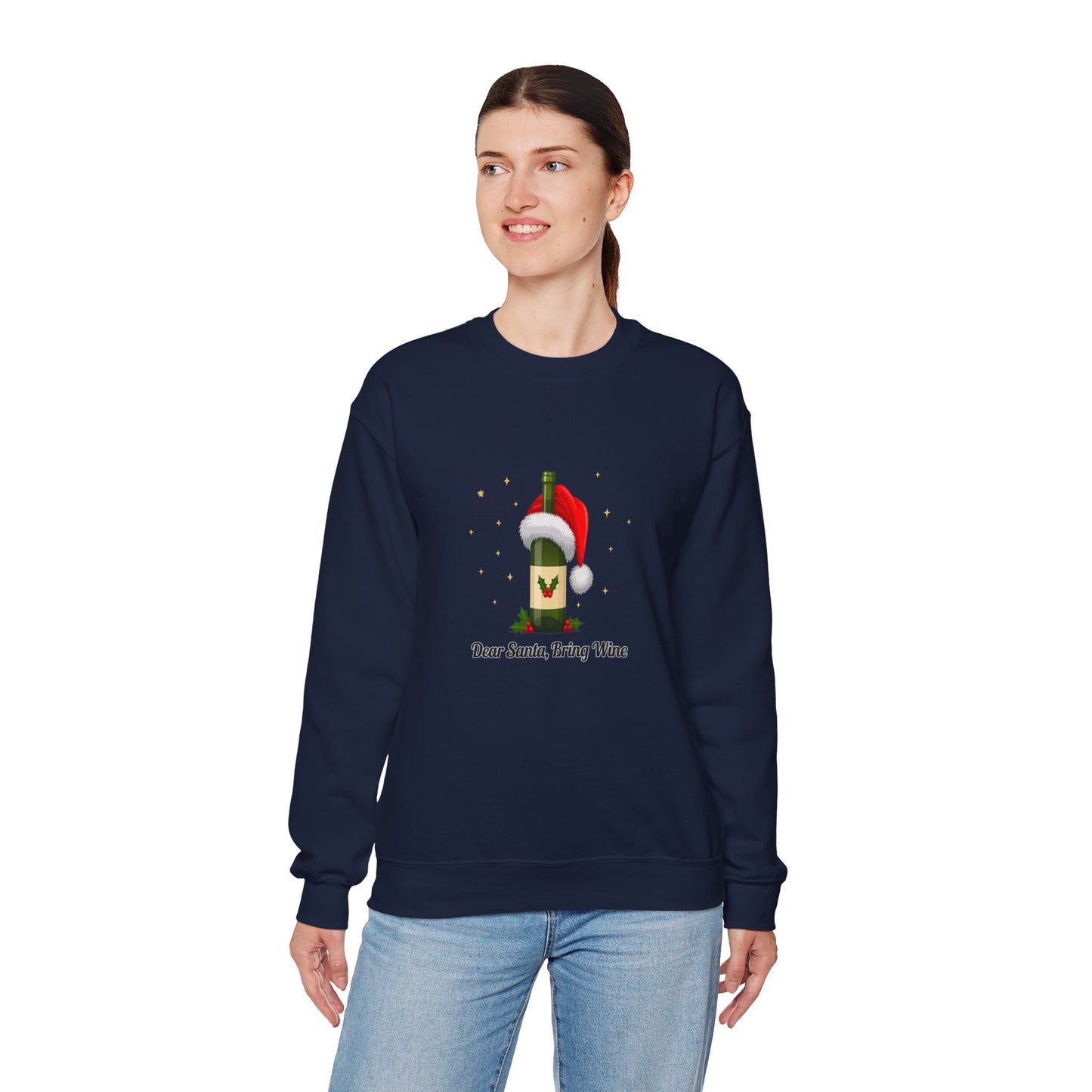 Unisex Heavy Blend™ mw2103 | Dear Santa Bring Wine Christmas Sweatshirt – Funny Holiday Crewneck, Festive Xmas Gift for Wine Lovers