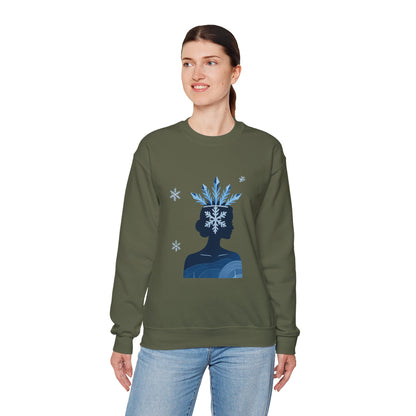 Unisex Heavy Blend™ mw2139 | Ice Queen Silhouette Sweatshirt – Elegant Snowflake Winter Crown Crewneck, Cozy Holiday Gift