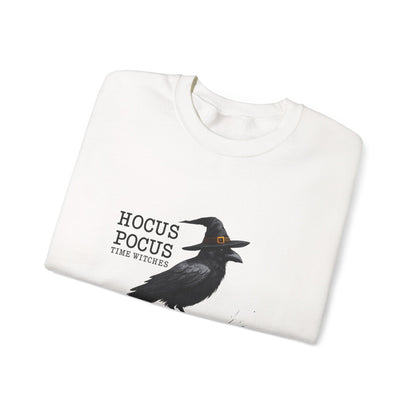 Unisex Heavy Blend™ Hocus Pocus Halloween Sweatshirt – Witchy Raven & Pumpkin Graphic | mw1008