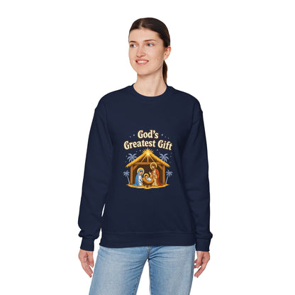 Unisex Heavy Blend™ mw2132 | God’s Greatest Gift Nativity Christmas Sweatshirt – Christian Holiday Crewneck, Religious Xmas Gift