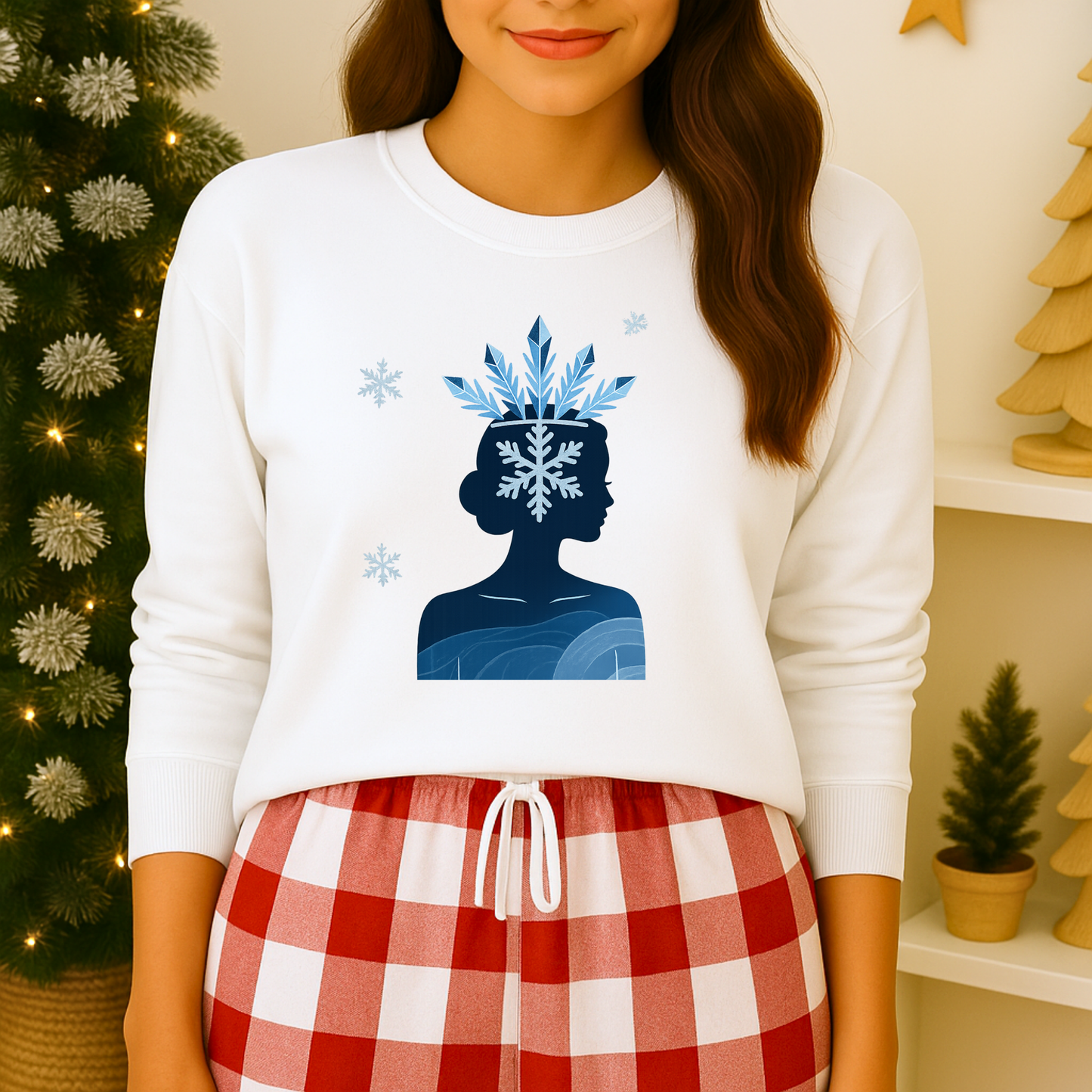 Unisex Heavy Blend™ mw2139 | Ice Queen Silhouette Sweatshirt – Elegant Snowflake Winter Crown Crewneck, Cozy Holiday Gift