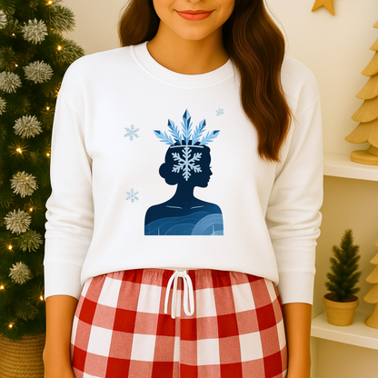 Unisex Heavy Blend™ mw2139 | Ice Queen Silhouette Sweatshirt – Elegant Snowflake Winter Crown Crewneck, Cozy Holiday Gift