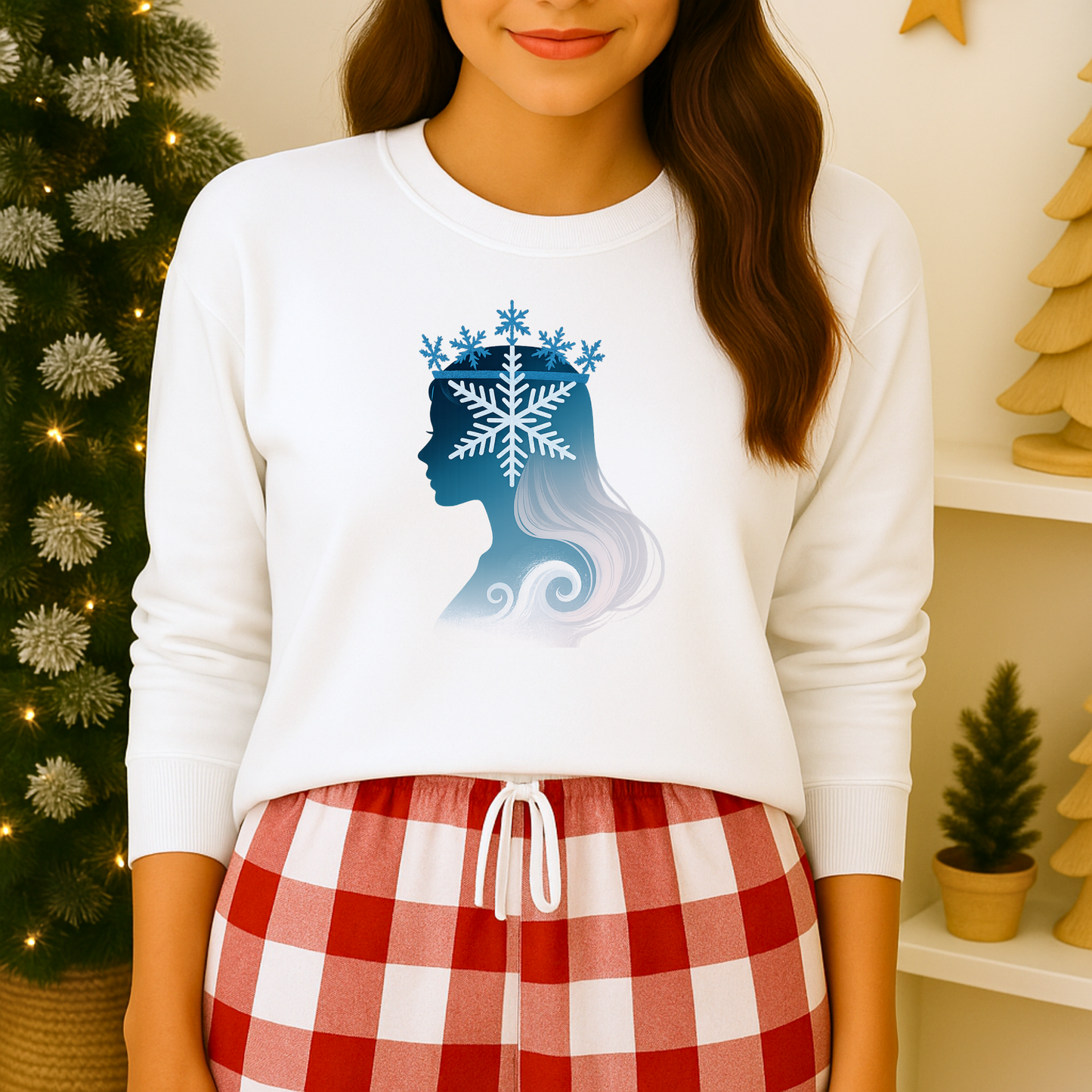 Unisex Heavy Blend™ mw2138 | Snow Queen Silhouette Sweatshirt – Elegant Winter Snowflake Crown Crewneck, Cozy Holiday Gift