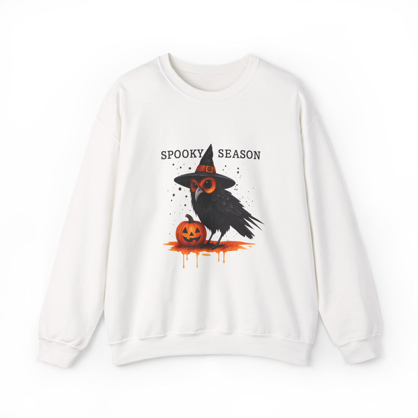 Unisex Heavy Blend™ Spooky Season Halloween Sweatshirt – Witch Hat Owl & Pumpkin Design | mw1006