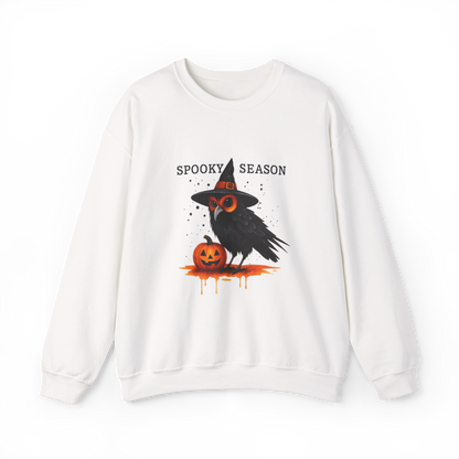 Unisex Heavy Blend™ Spooky Season Halloween Sweatshirt – Witch Hat Owl & Pumpkin Design | mw1006