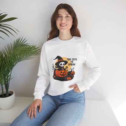 Unisex Heavy Blend™ Too Cute To Spook Sweatshirt | Halloween Pumpkin Skeleton Sweater | Funny Spooky Season Fall Crewneck | mw1003