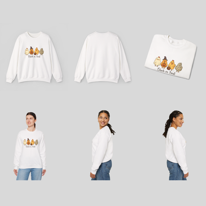 Unisex Heavy Blend™ Chick or Treat Halloween Sweatshirt | Cute Chicken Pumpkin Fall Sweater | Funny Spooky Season Crewneck for Women | mw1001