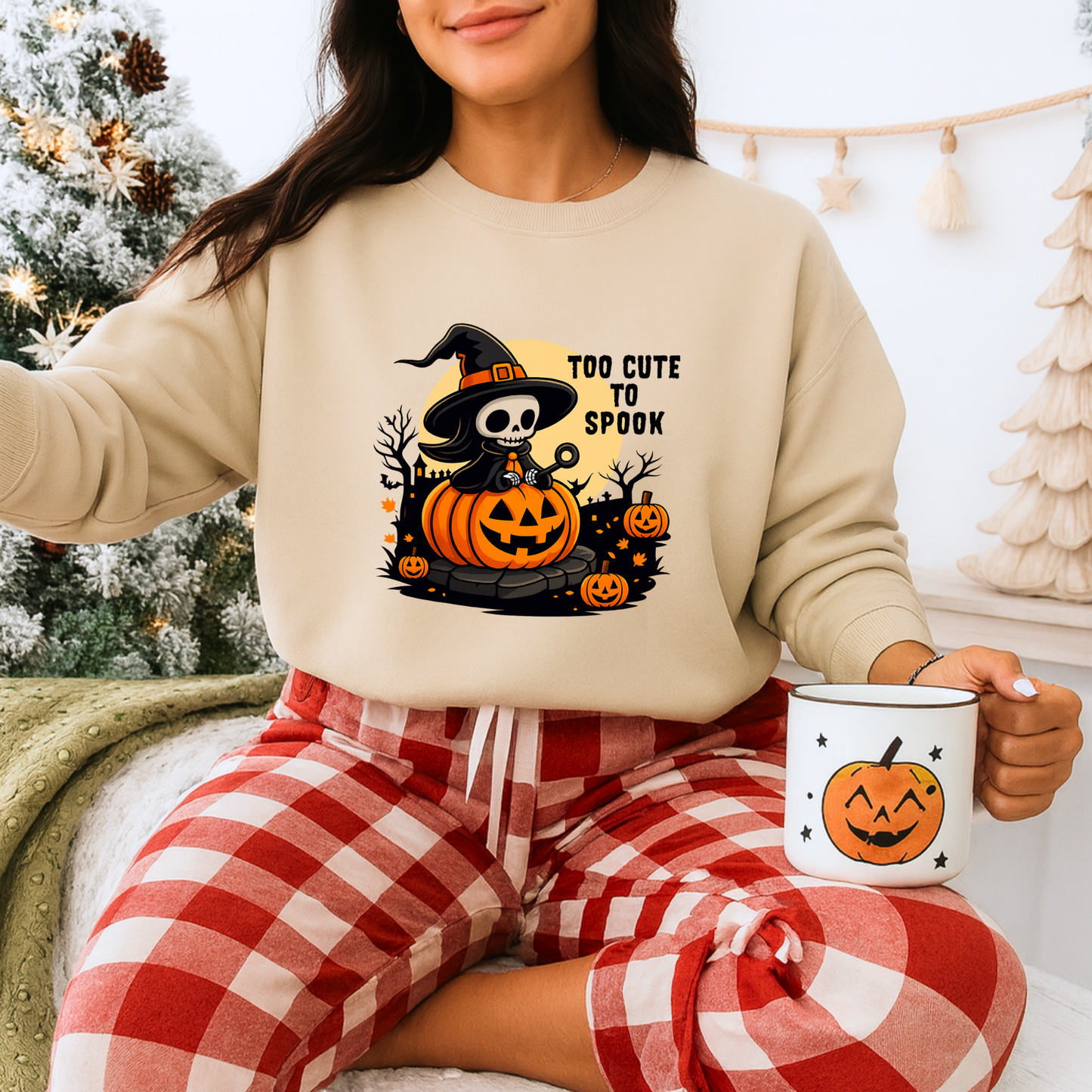 Unisex Heavy Blend™ Too Cute To Spook Sweatshirt | Halloween Pumpkin Skeleton Sweater | Funny Spooky Season Fall Crewneck | mw1003