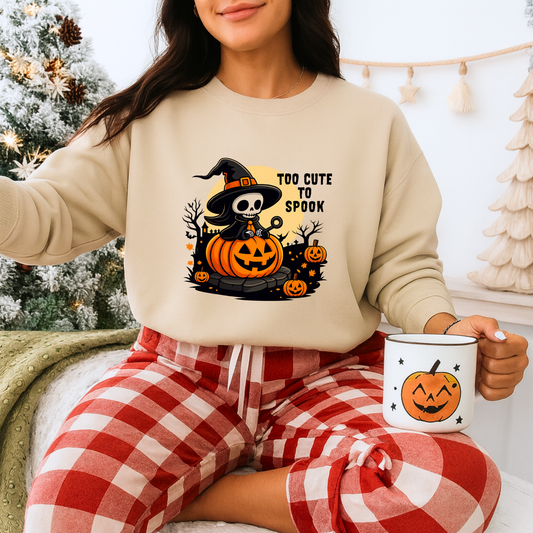 Unisex Heavy Blend™ Too Cute To Spook Sweatshirt | Halloween Pumpkin Skeleton Sweater | Funny Spooky Season Fall Crewneck | mw1003