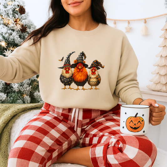 Unisex Heavy Blend™ Halloween Witch Chickens Sweatshirt – Cute Spooky Season Crewneck | mw1020