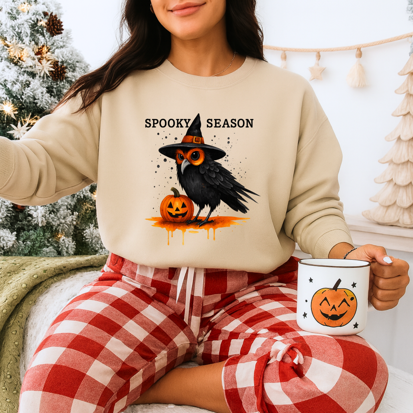 Unisex Heavy Blend™ Spooky Season Halloween Sweatshirt – Witch Hat Owl & Pumpkin Design | mw1006