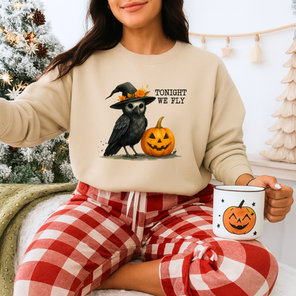 Unisex Heavy Blend™ Tonight We Fly Halloween Sweatshirt – Witchy Raven & Pumpkin Design | mw1007