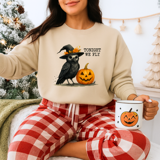 Unisex Heavy Blend™ Tonight We Fly Halloween Sweatshirt – Witchy Raven & Pumpkin Design | mw1007