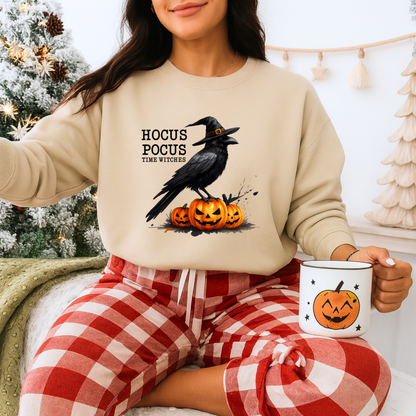 Unisex Heavy Blend™ Hocus Pocus Halloween Sweatshirt – Witchy Raven & Pumpkin Graphic | mw1008