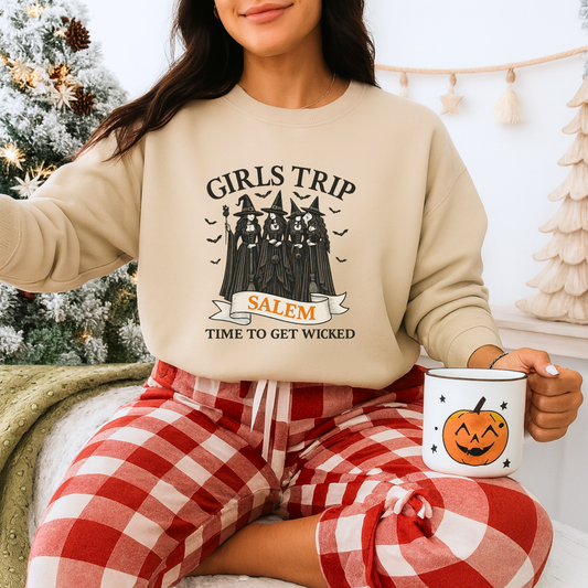 Unisex Heavy Blend™ Girls Trip Salem Sweatshirt – Time to Get Wicked Witch Crewneck | mw1010