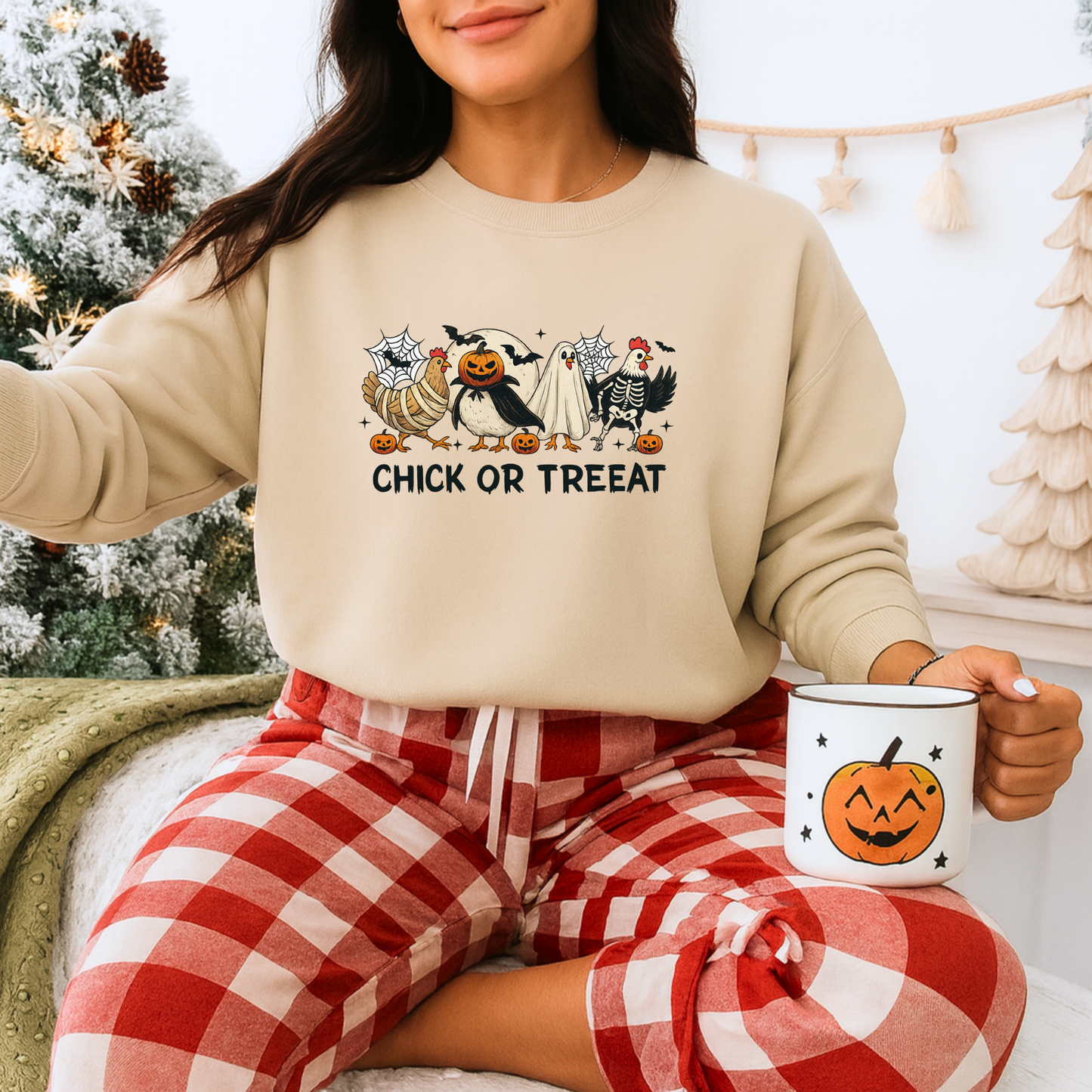 Unisex Heavy Blend™ Chick or Treat Halloween Sweatshirt – Funny Chicken Costume Crewneck | mw1026