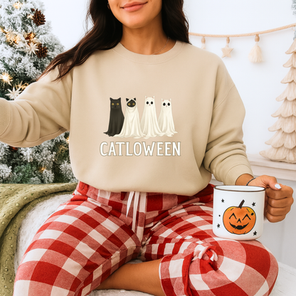 Unisex Heavy Blend™ Catloween Sweatshirt – Cute Ghost Cats Halloween Crewneck | mw1024