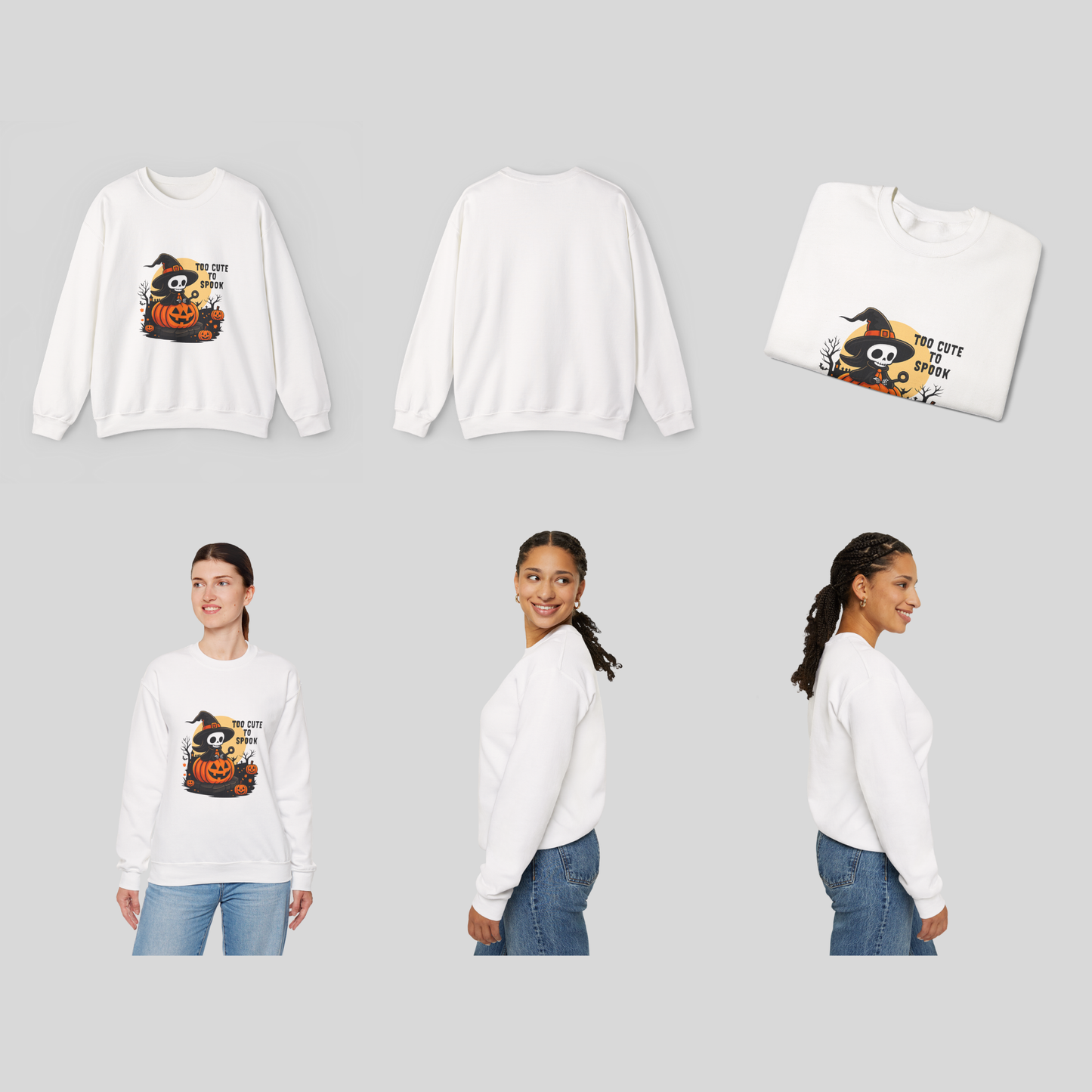 Unisex Heavy Blend™ Too Cute To Spook Sweatshirt | Halloween Pumpkin Skeleton Sweater | Funny Spooky Season Fall Crewneck | mw1003