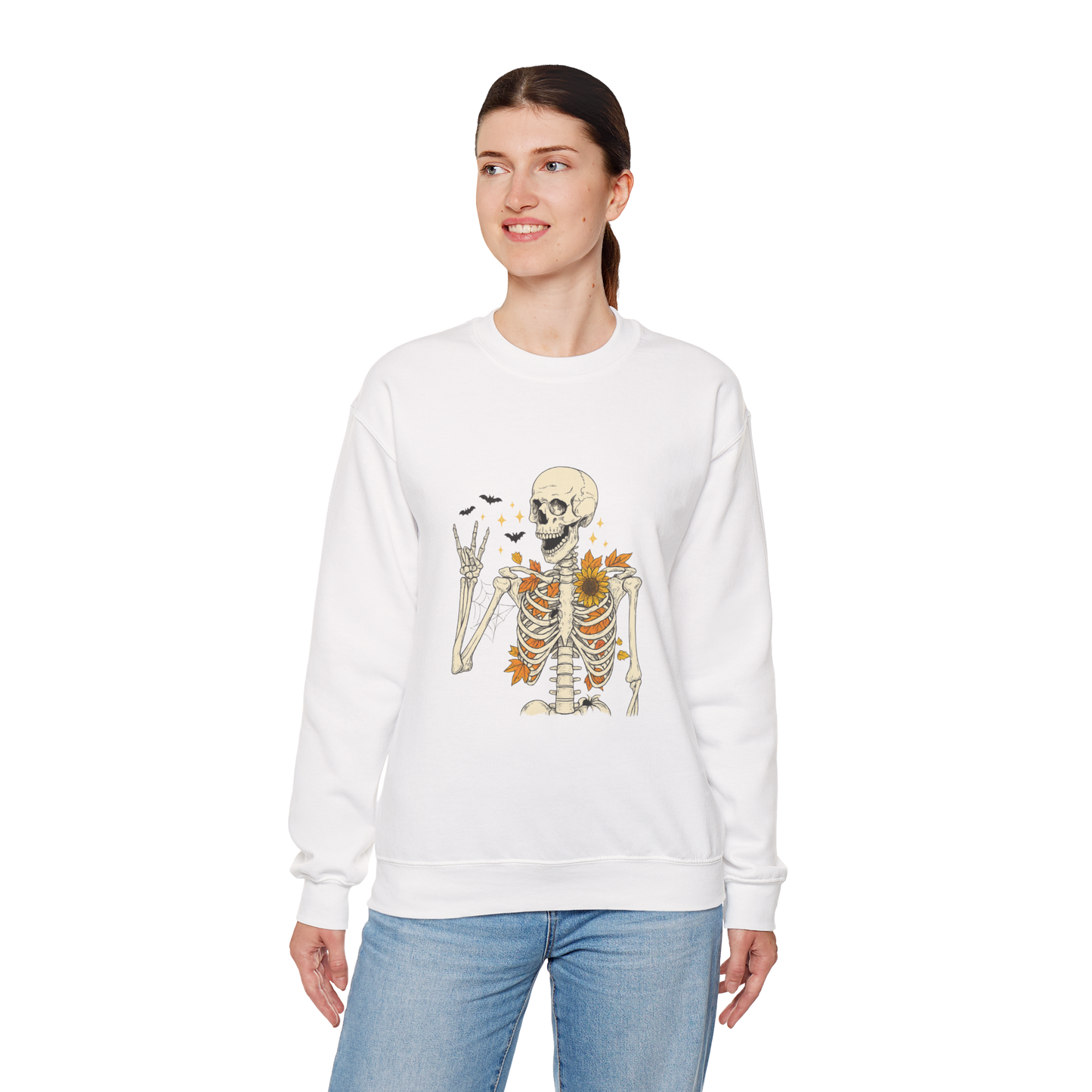 Unisex Heavy Blend™ Floral Skeleton Halloween Sweatshirt – Spooky Fall Vibes Crewneck | mw1019