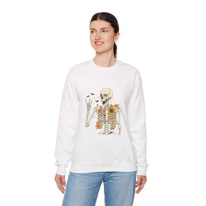 Unisex Heavy Blend™ Floral Skeleton Halloween Sweatshirt – Spooky Fall Vibes Crewneck | mw1019