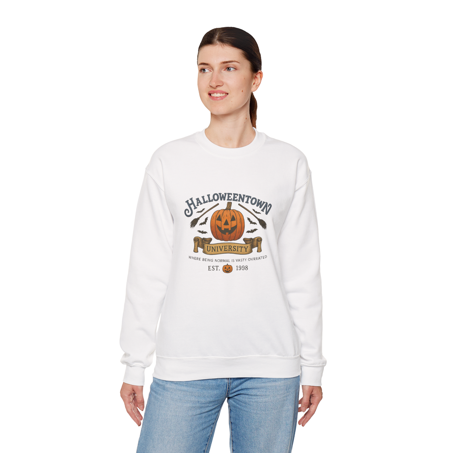Unisex Heavy Blend™ Funny Collegiate Halloween Sweatshirt – Halloweentown University Style | mw1015
