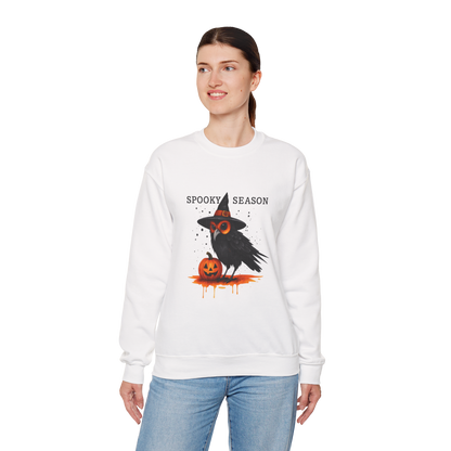 Unisex Heavy Blend™ Spooky Season Halloween Sweatshirt – Witch Hat Owl & Pumpkin Design | mw1006