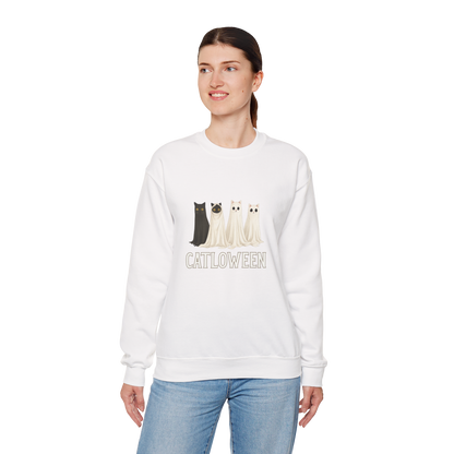 Unisex Heavy Blend™ Catloween Sweatshirt – Cute Ghost Cats Halloween Crewneck | mw1024