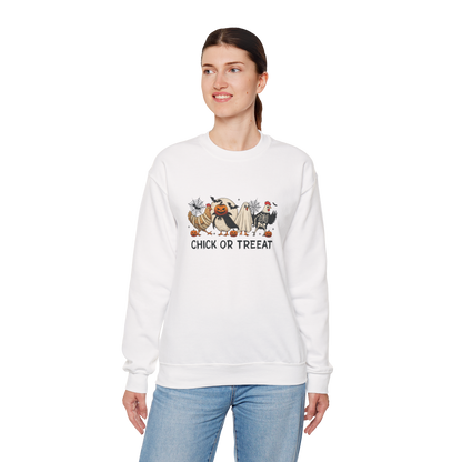 Unisex Heavy Blend™ Chick or Treat Halloween Sweatshirt – Funny Chicken Costume Crewneck | mw1026