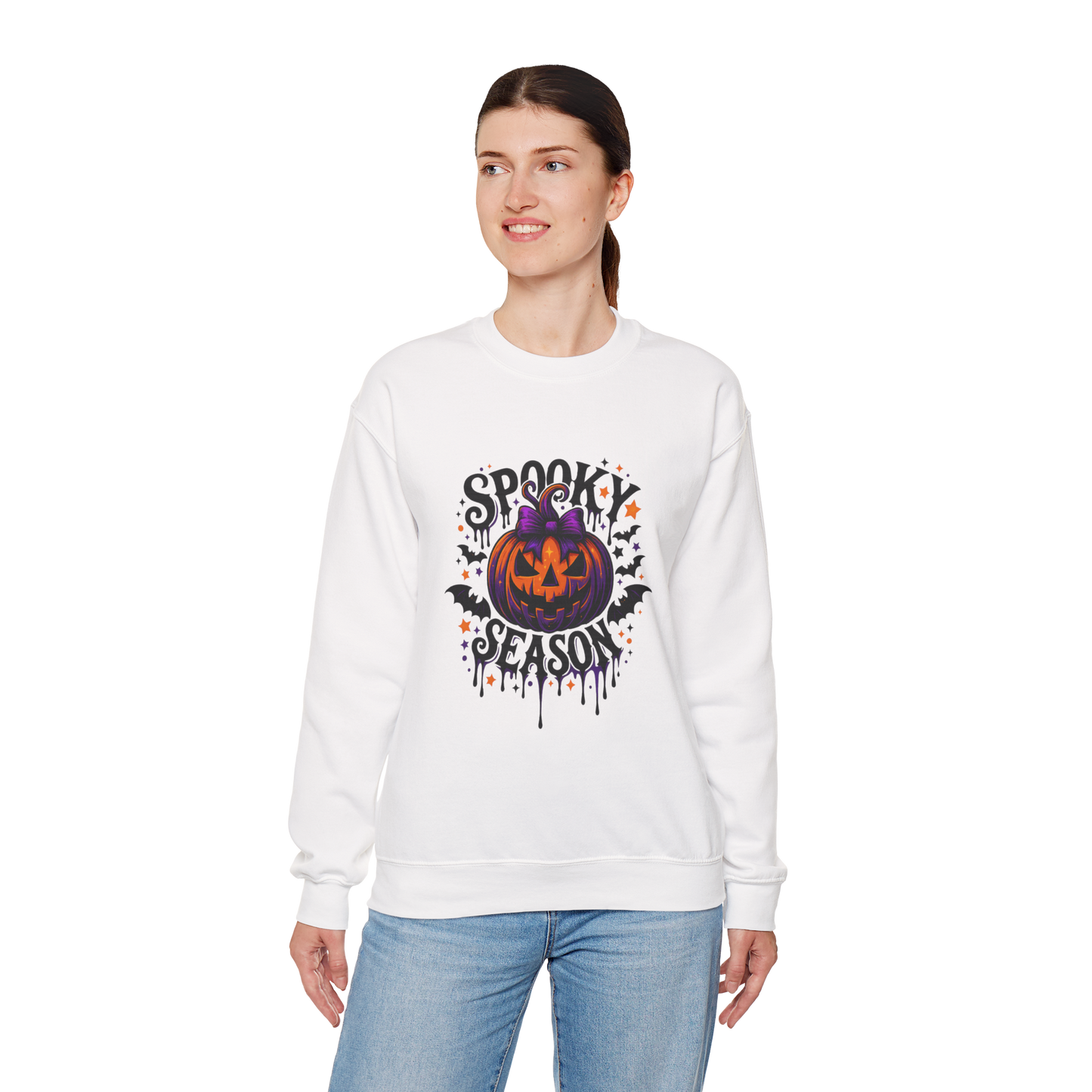 Unisex Heavy Blend™ Spooky Season Halloween Sweatshirt – Pumpkin Bat Gothic Fall Shirt | mw1021