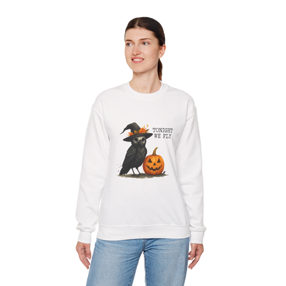 Unisex Heavy Blend™ Tonight We Fly Halloween Sweatshirt – Witchy Raven & Pumpkin Design | mw1007